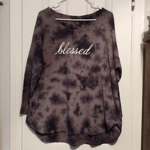 New Directions Tie Dye Black/Gray T-shirt with "blessed" Size 1X NWOT